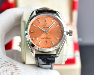 Omega Seamaster Aqua Teera 150M Orange Face Leather Band Watch 41.5mm